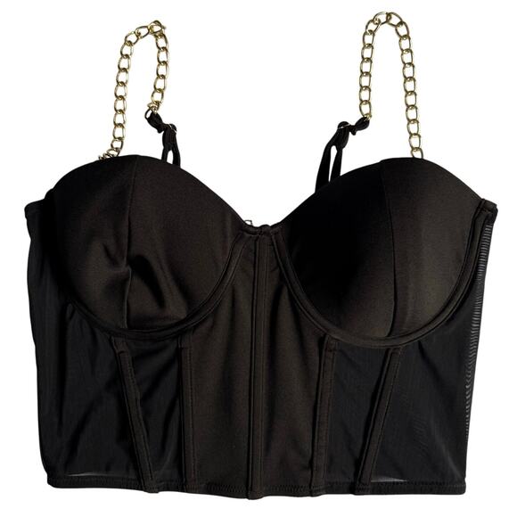 Say What Black Chain Strap Bustier Crop Top Women’s Small Adjustable Zip - Picture 2 of 9